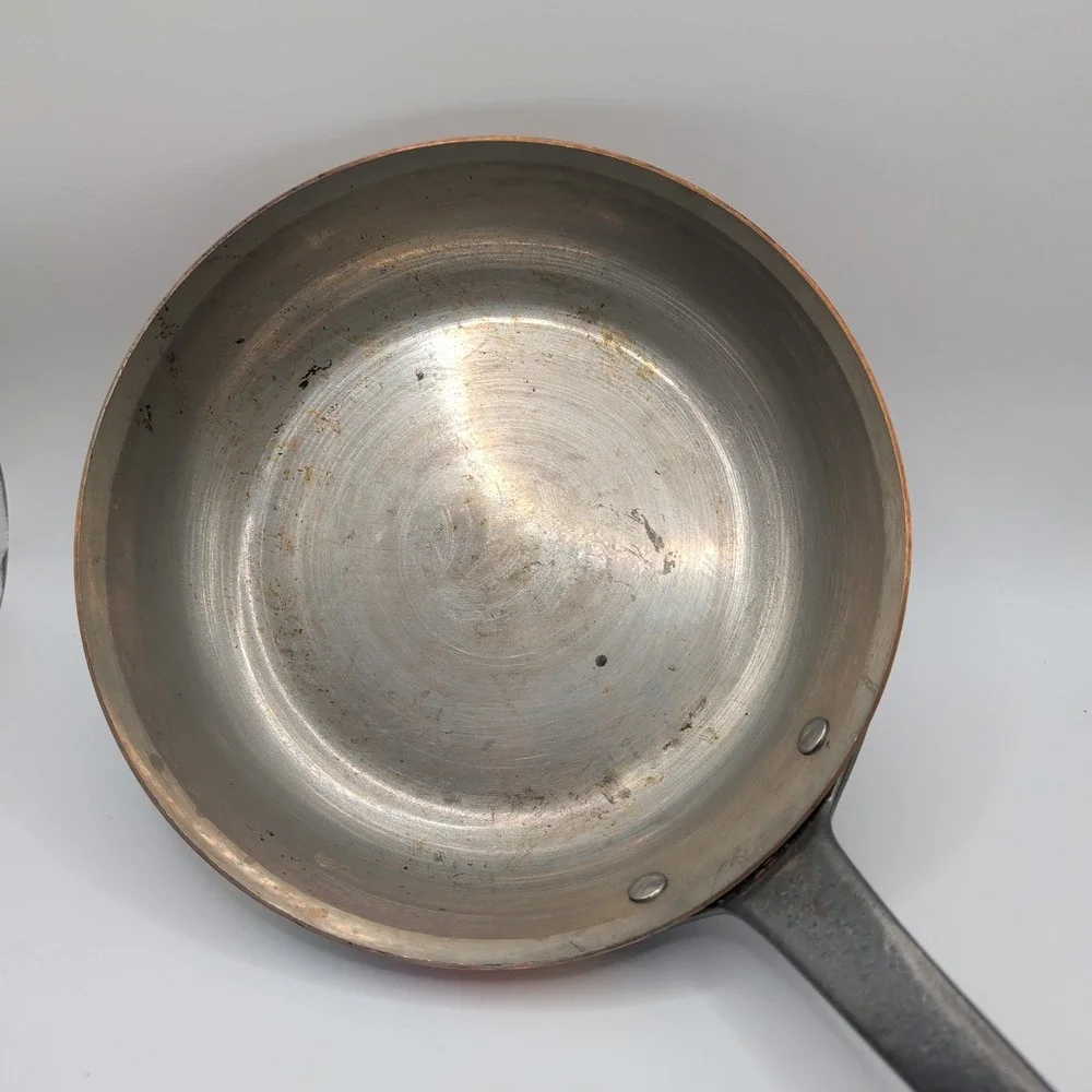 VTG Baumalu Frying Pan 8in Copper Tin Lined Skillet Cast Iron Handle France